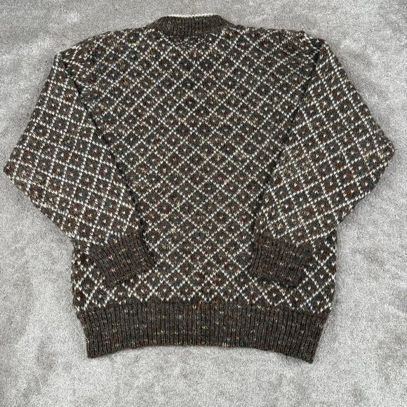 Vtg Brown Diamond Pattern Crewneck Sweater Size L Fair Isle Georgios - Picture 3 of 4